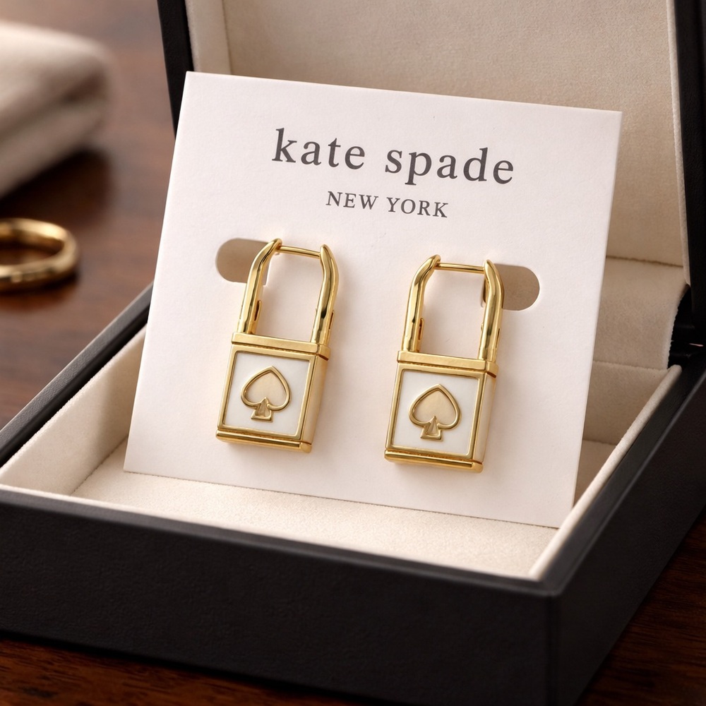 Kate Spade Gold and Cream Lock Earrings